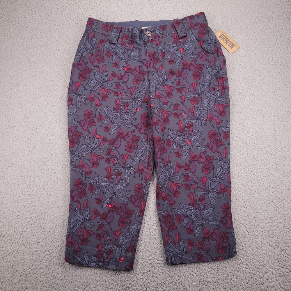 DULUTH Pants Size 8 Rootstock Gardening Petal Pusher Gray Red Floral NEW
